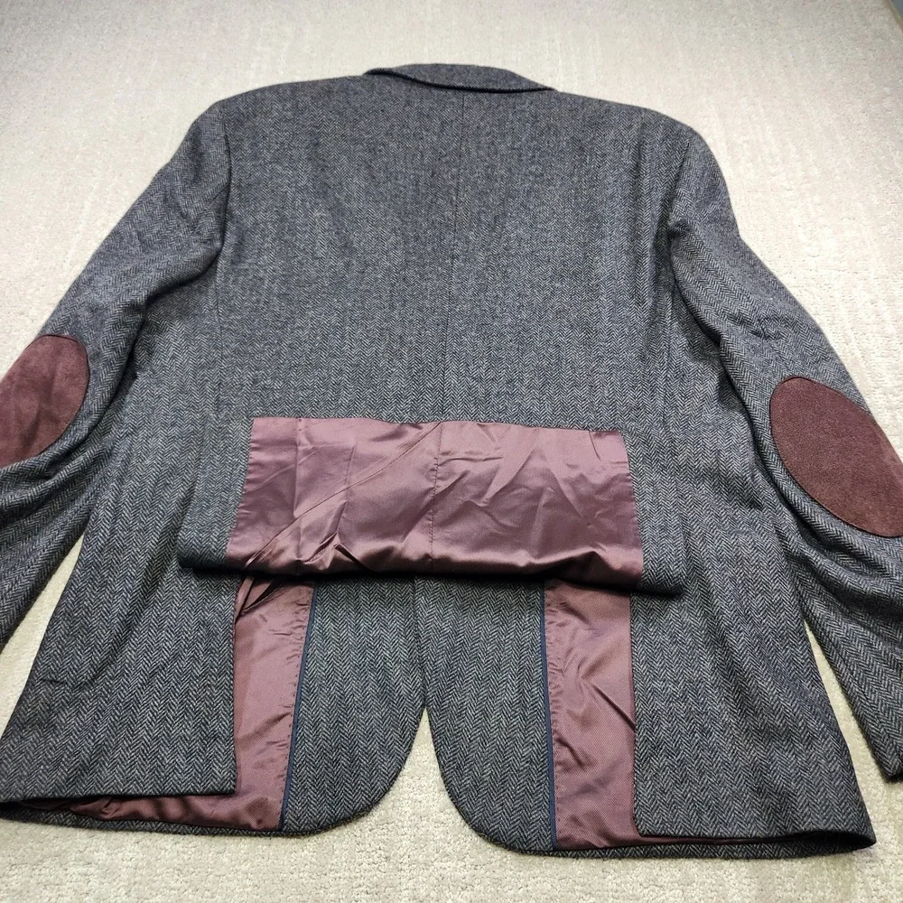 Banana Republic Blazer Men 46R Herringbone Tweed Peak Lapel Elbow Patches‎ NEW